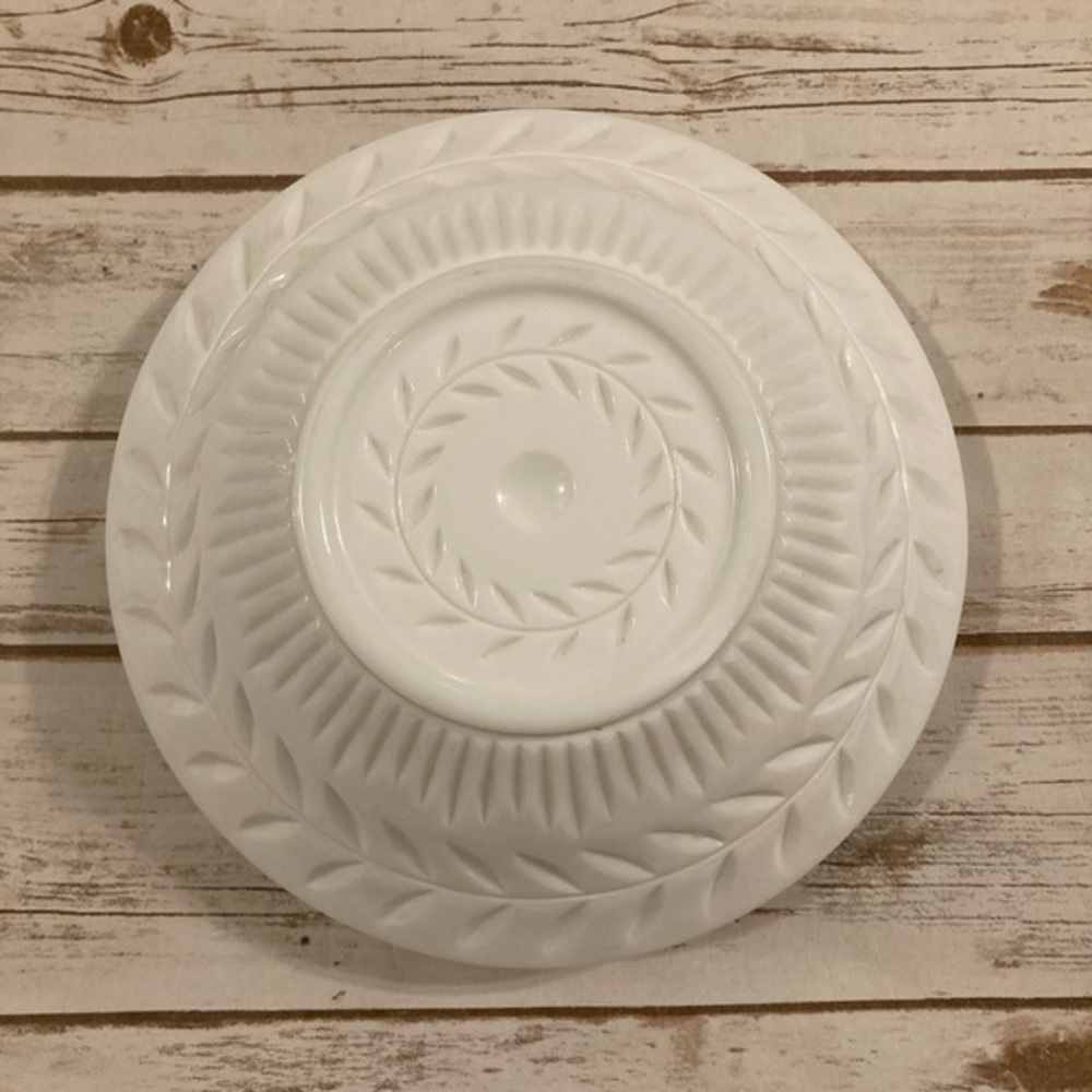 Vintage Indiana Glass White Milk Glass Cut Laurel Leaf Pattern 10" Bowl